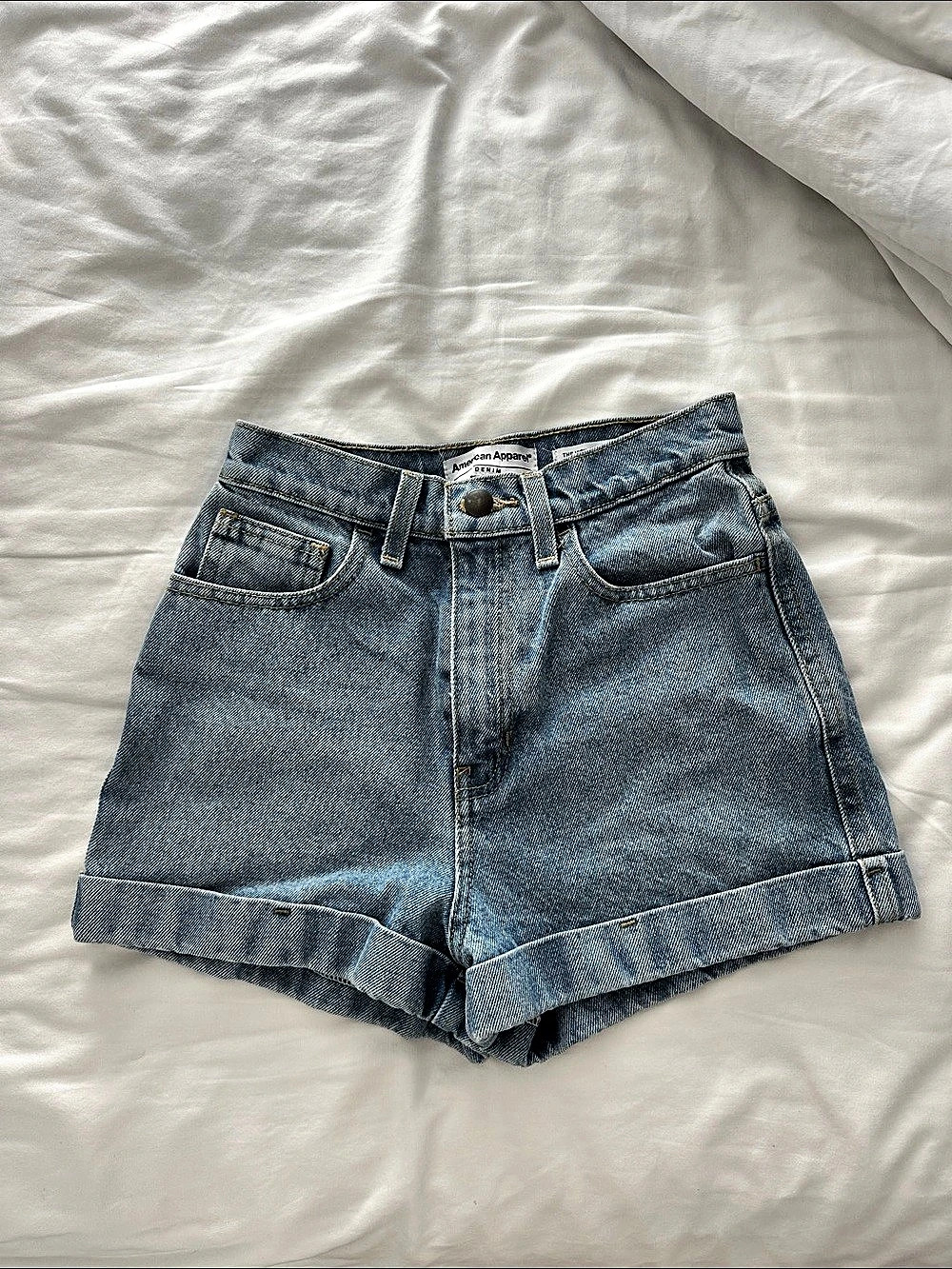 American Apparel High-Waist Cuff Short Denim Cuffed Jean Shorts Waist 24